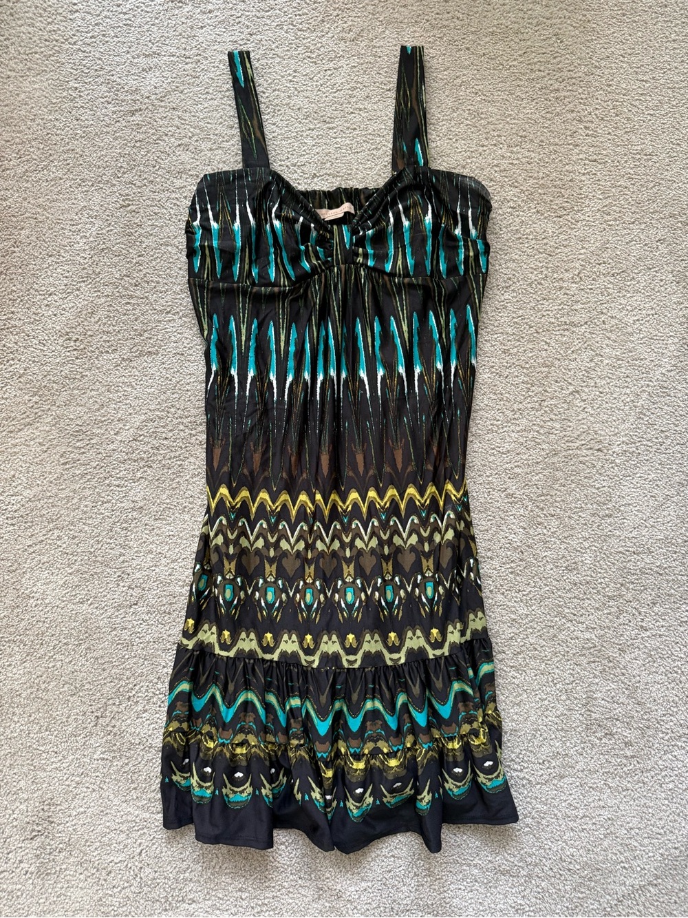 jonathan martin Black Dress with Teal and Yellow Wave Print